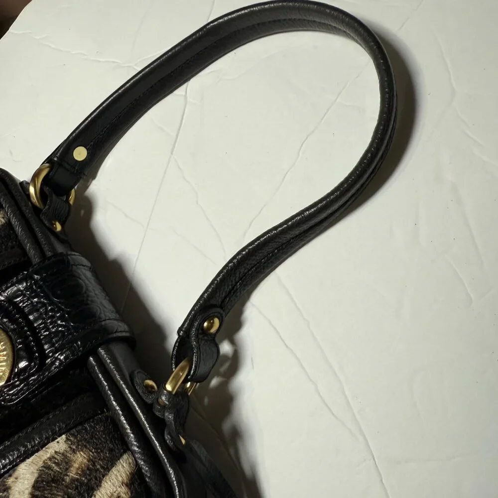 Brahmin Hobo Bag Leopard Print Pony Hair Crocodile Leather Gold Hardware Vintage